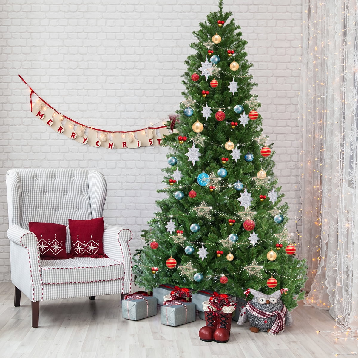 Gymax 75 PreLit LED Light Christmas Tree Artificial PVC With Stand Holiday Decor Gymax 75 PreLit LED Light Christmas Tree Artificial PVC With Stand Holiday Decor